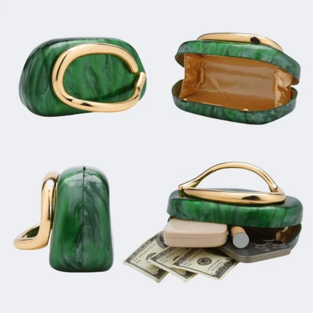 Green Metallic Crossbody Clutch Bag